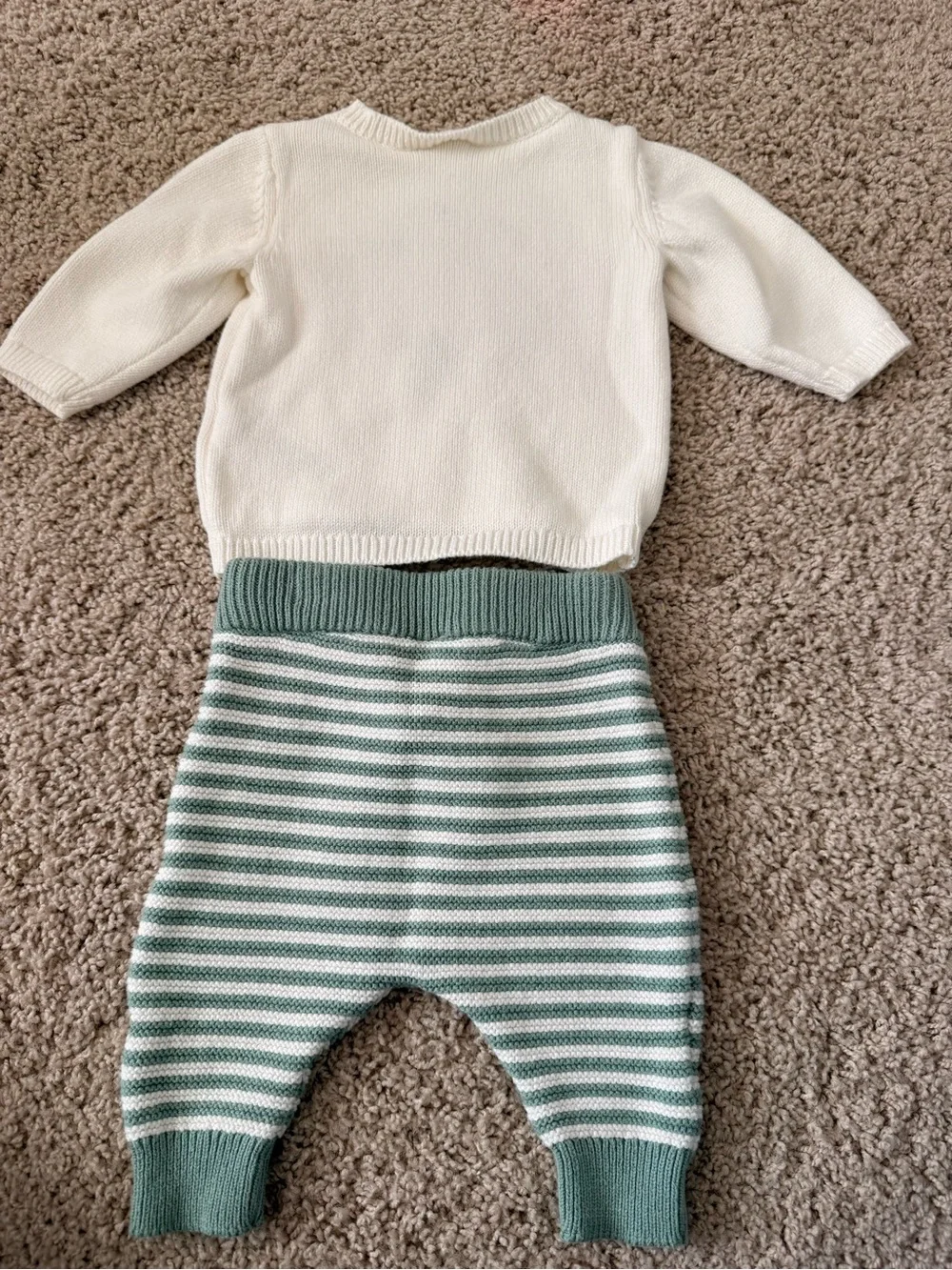 Carter's Cream & Sage Knit Clover Sweater Set